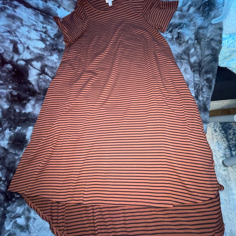 LuLaRoe High Low Dress in Black and Brown Stripes